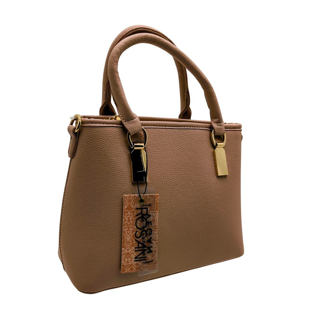 Stylish Mauve-Blush Vegan Leather Accented Satchel Bag